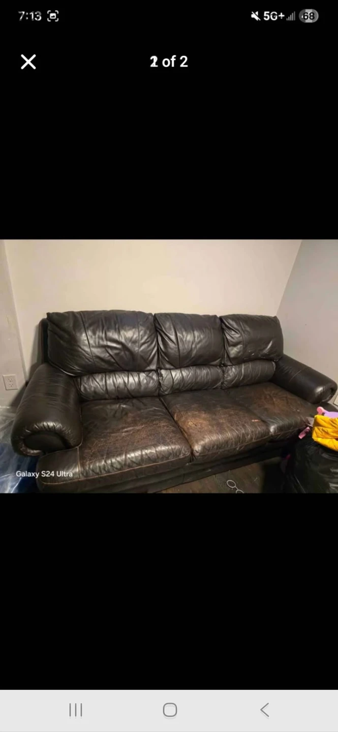 Dark Brown Leather Sofa - photo 2