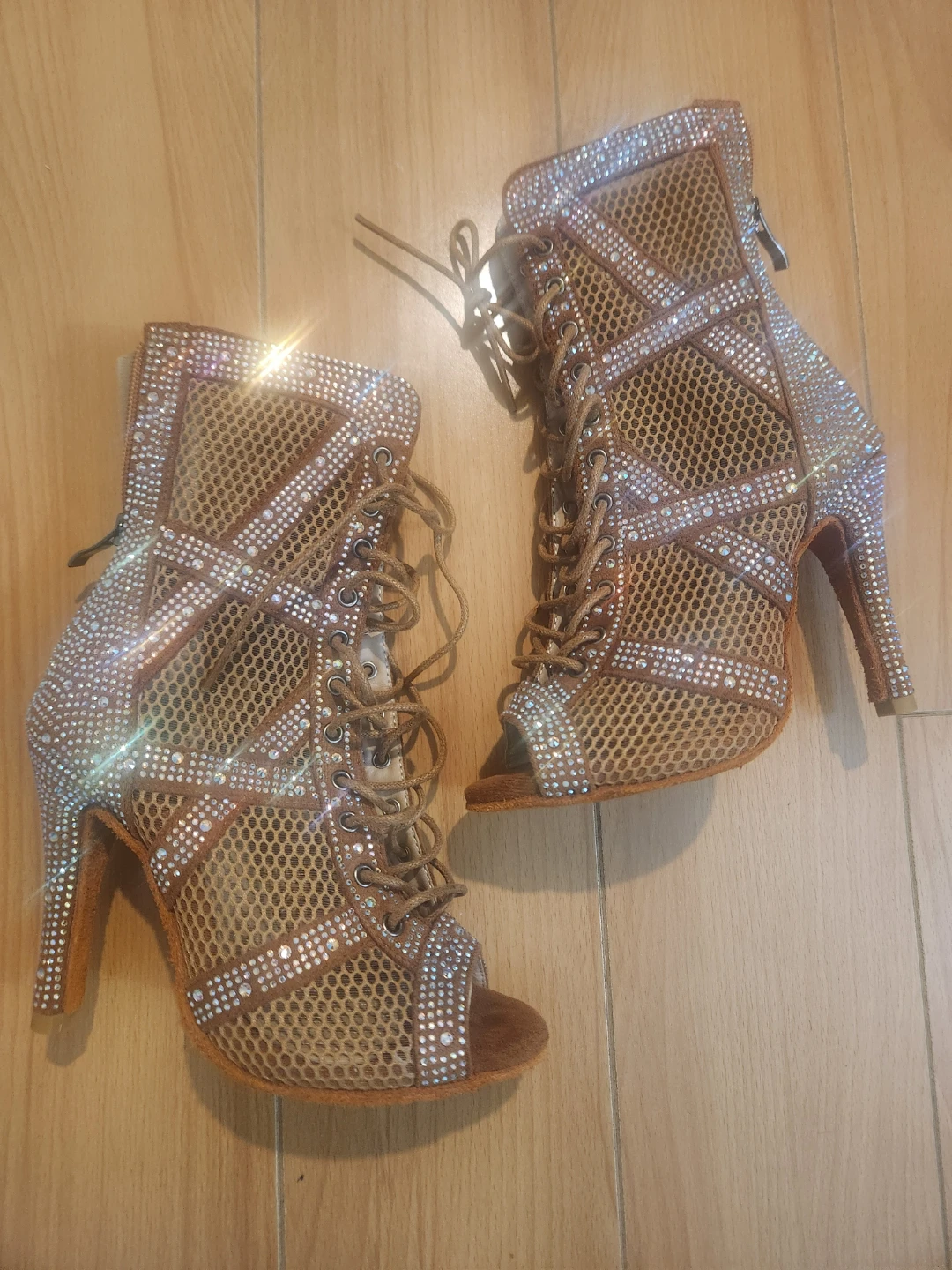 Women's Rhinestone Mesh Latin Dance Boots