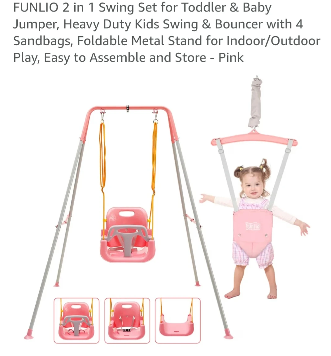 FUNLIO 2-in-1 Swing Set & Baby Jumper - Pink