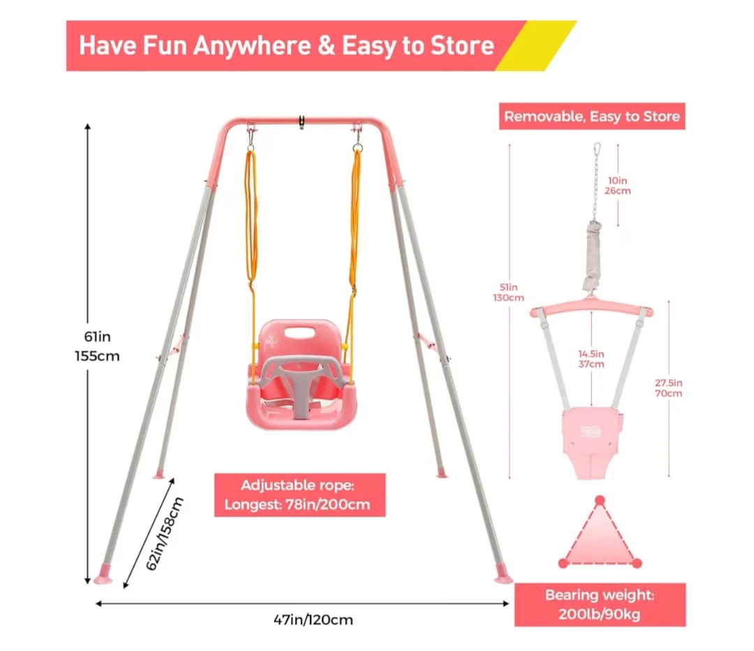 FUNLIO 2-in-1 Swing Set & Baby Jumper - Pink - photo 2