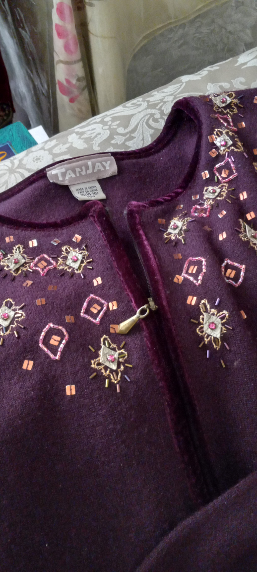 TAN JAY purple embellished zip-up cardigan