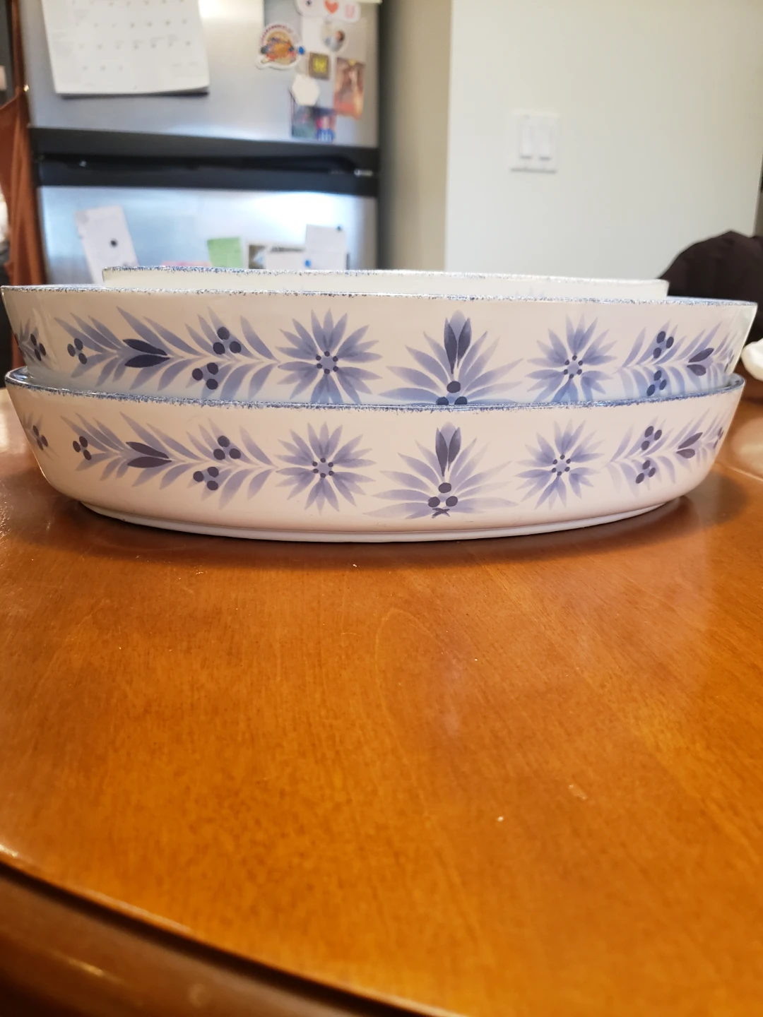 Set of 3 Oval Baking Dishes with Blue Floral Design - photo 2