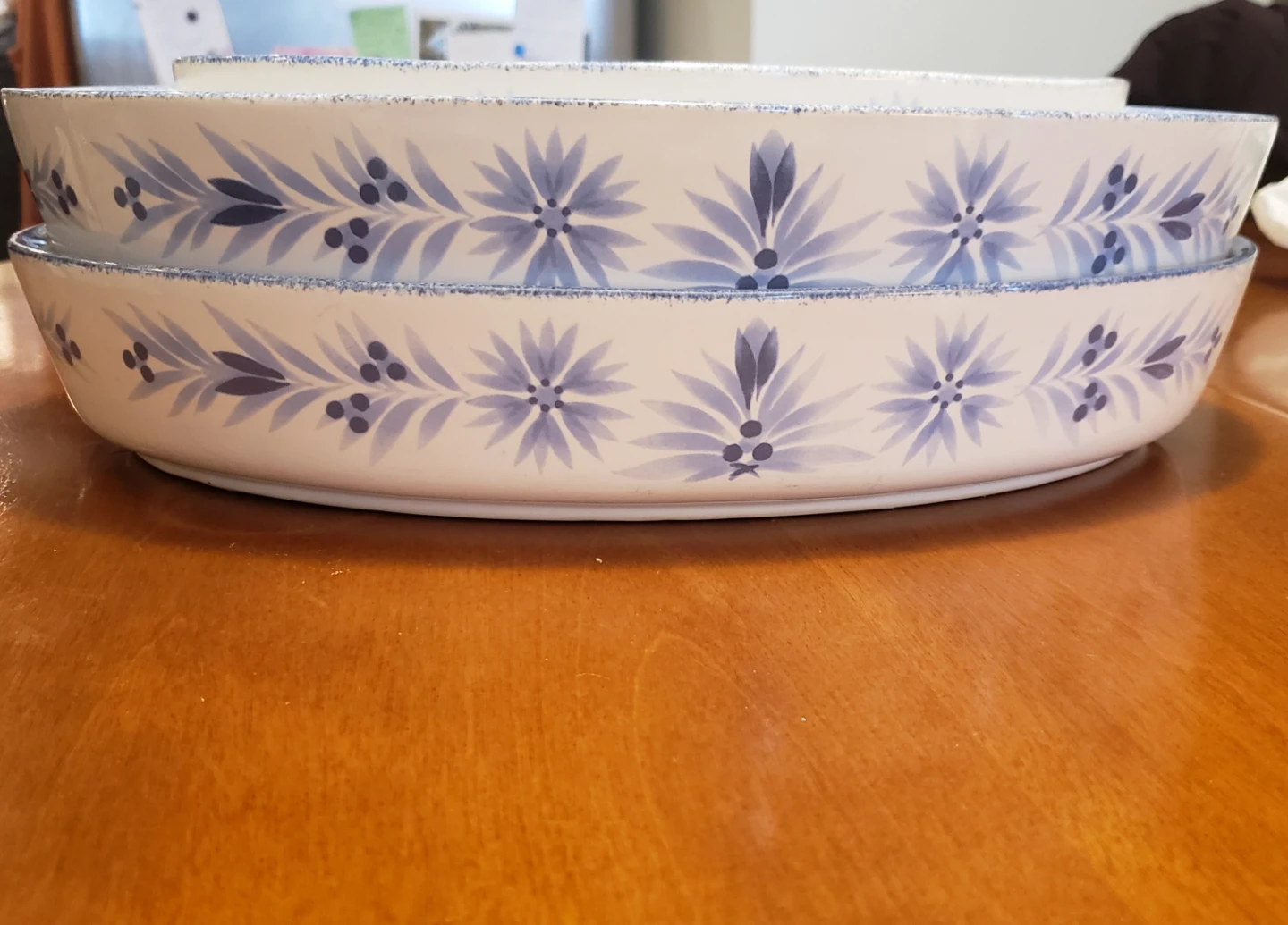 Set of 3 Oval Baking Dishes with Blue Floral Design