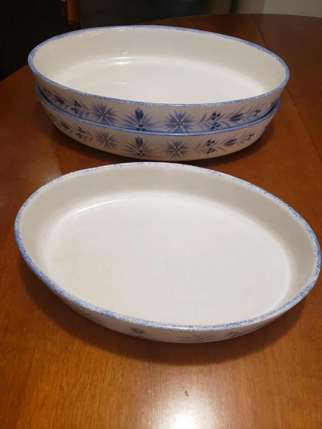 Set of 3 Oval Baking Dishes with Blue Floral Design - photo 4