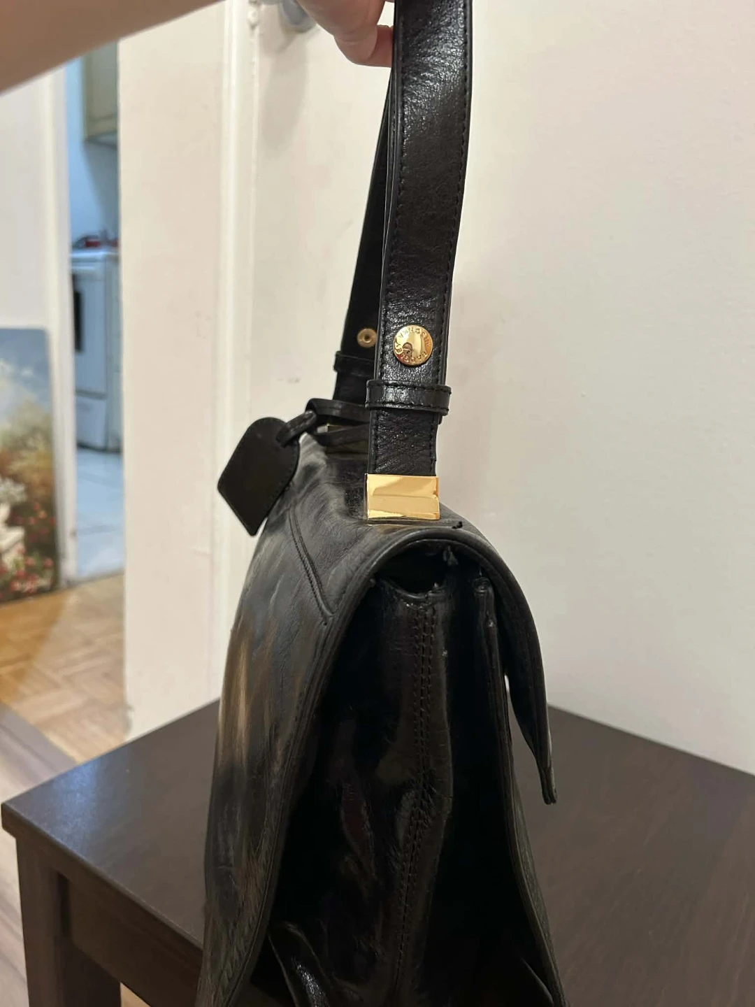 Vintage Mischka Black Leather Shoulder Bag - photo 2