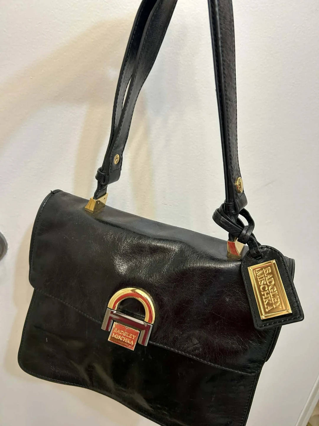 Vintage Mischka Black Leather Shoulder Bag - photo 3