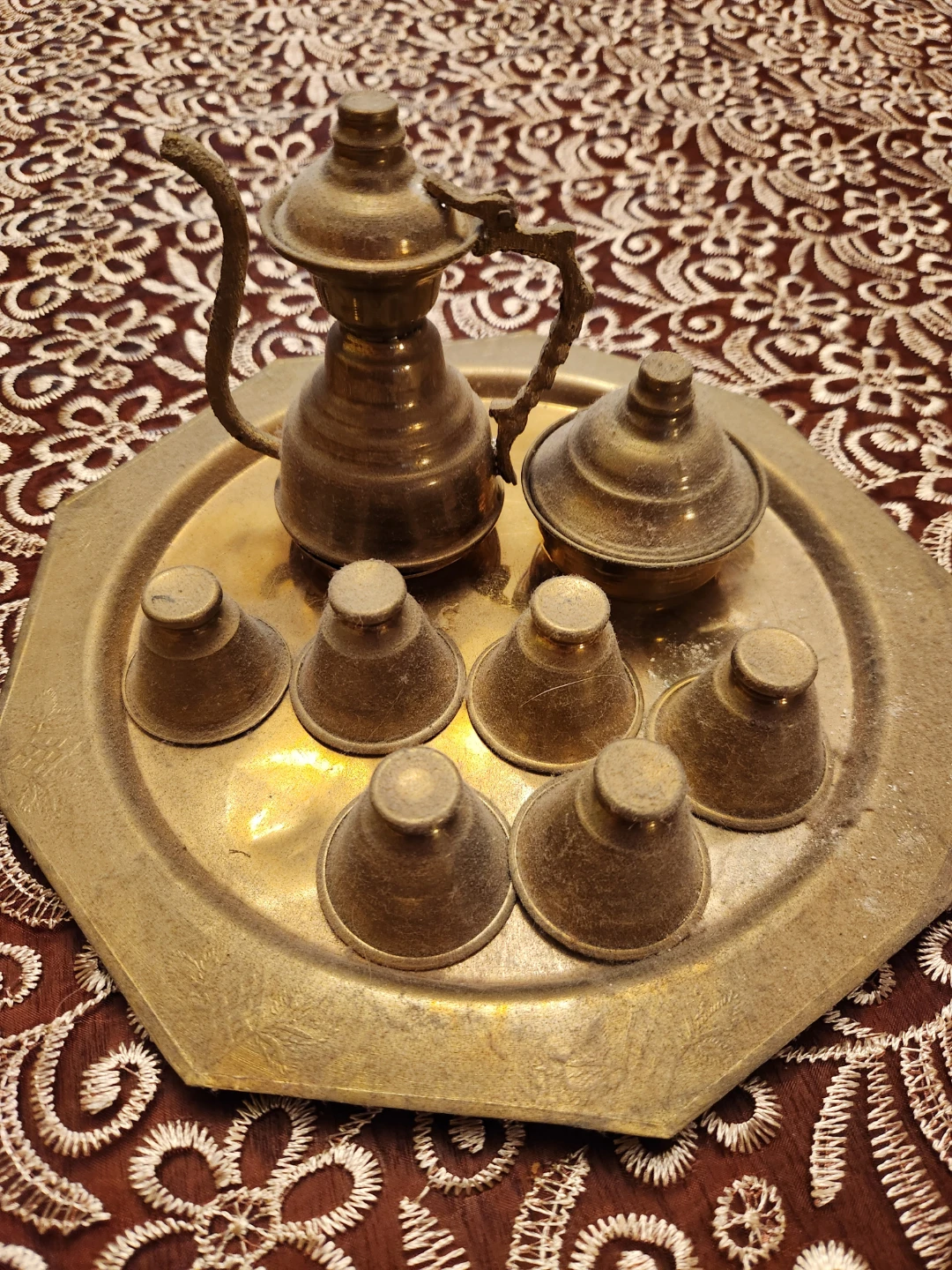 Brass indian souvenir model Tea Serving Set with Tray and Cups