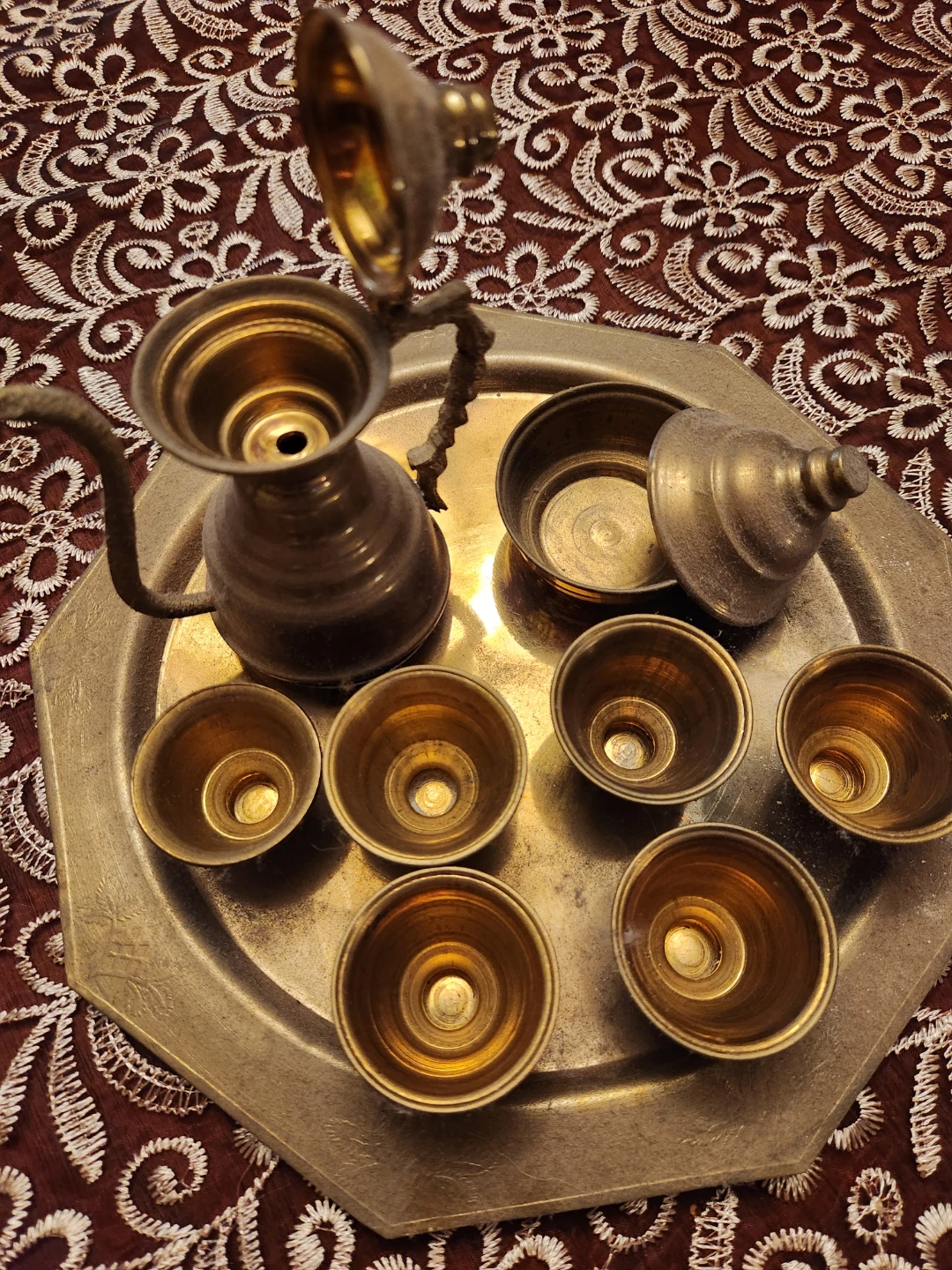 Brass indian souvenir model Tea Serving Set with Tray and Cups - photo 2