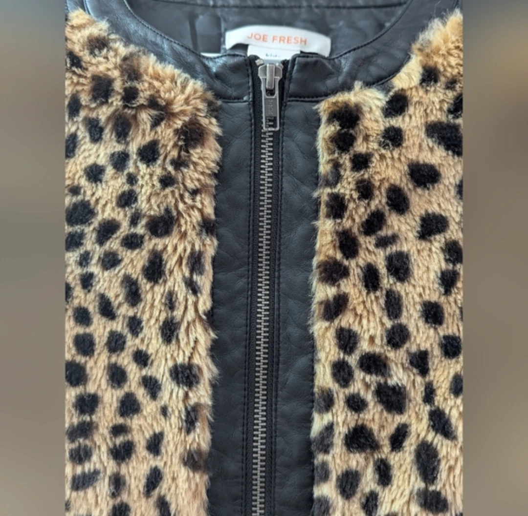 Leopard Faux Fur & Faux Leather Jacket - Kids XL/TG (14) - photo 2