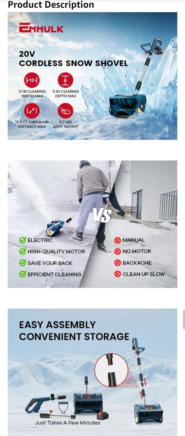 Electric Snow Shovel, 20V | 12.2-Inch | 4-Ah Cordless Snow - photo 4