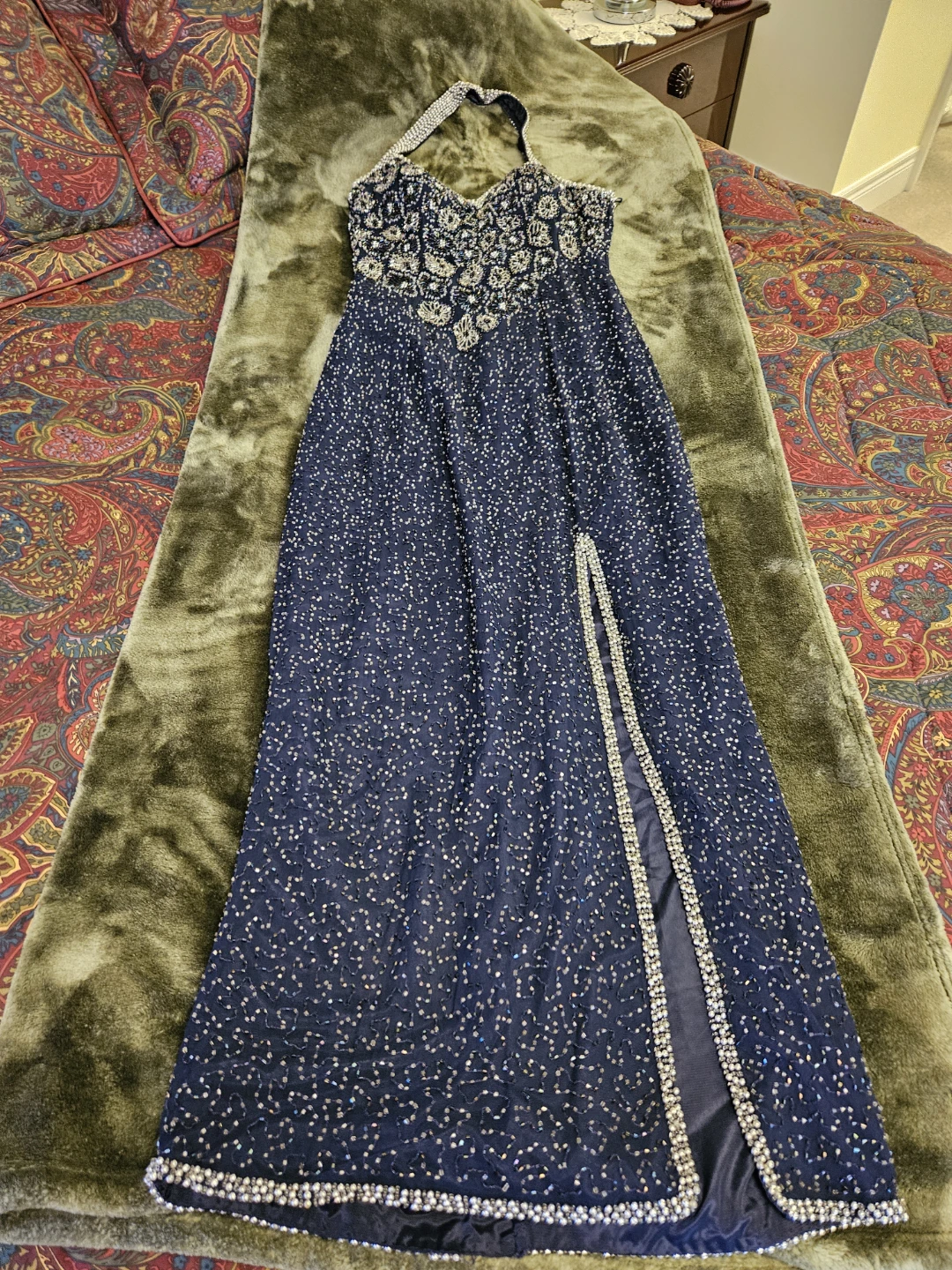 Inner Desires by Nikki's Blue Beaded Halter Dress Size S - photo 4