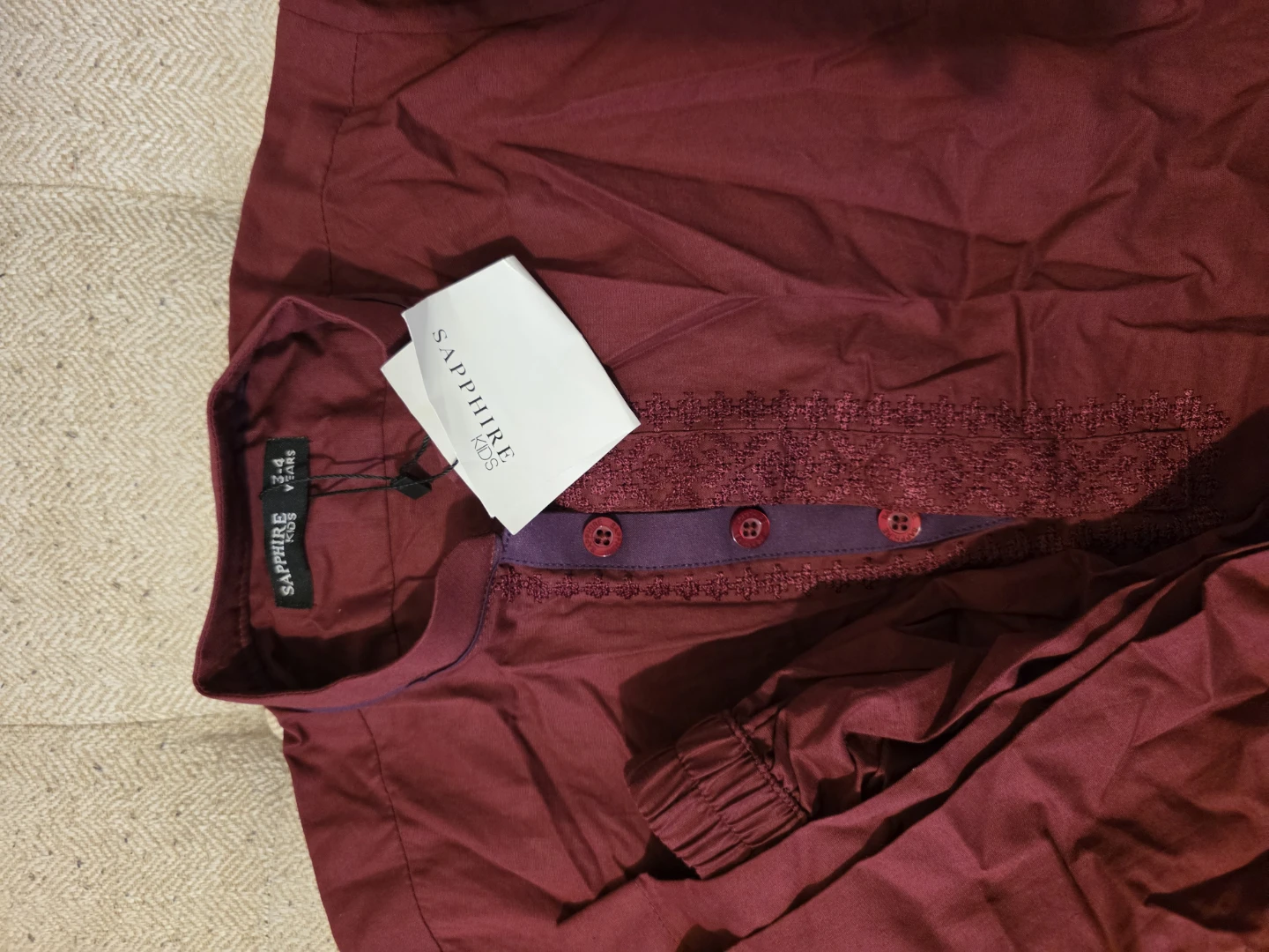 Sapphire Kids Kurta Shirt trouser - Burgundy - Size 3-4 Years