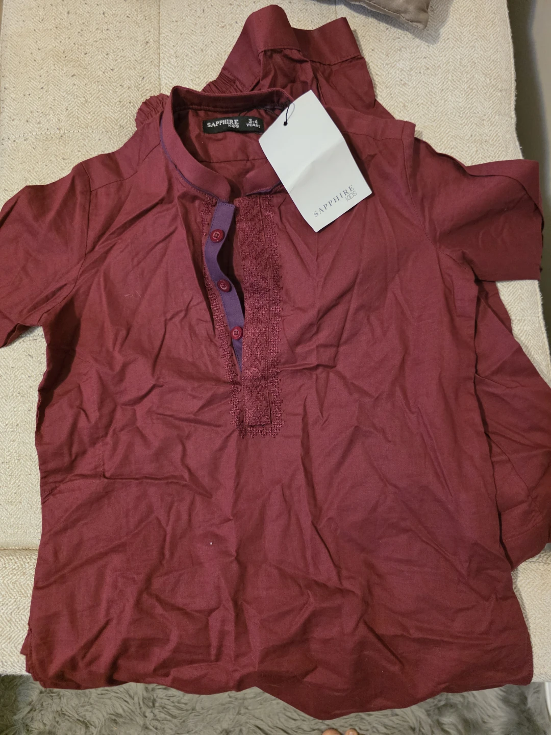 Sapphire Kids Kurta Shirt trouser - Burgundy - Size 3-4 Years - photo 3