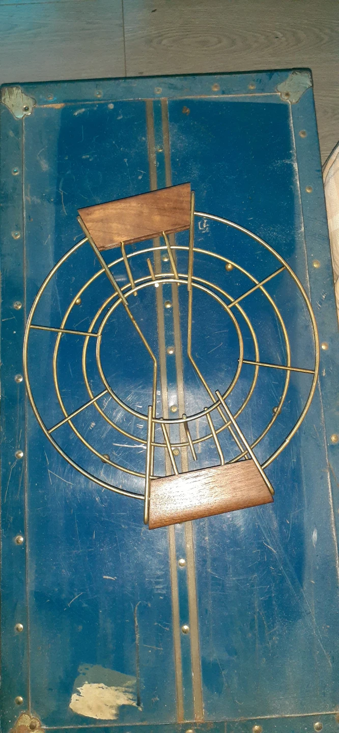 Vintage Gold Tone Metal and Wood Magazine Rack