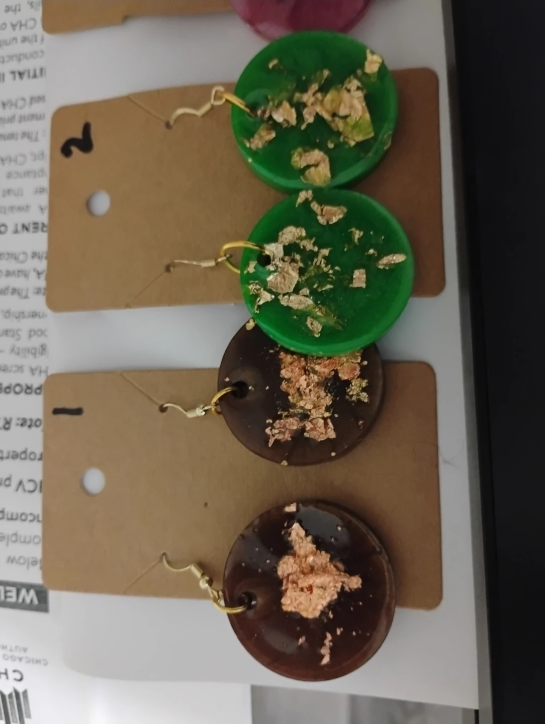 Handmade Resin Earrings with Gold Flakes - photo 3