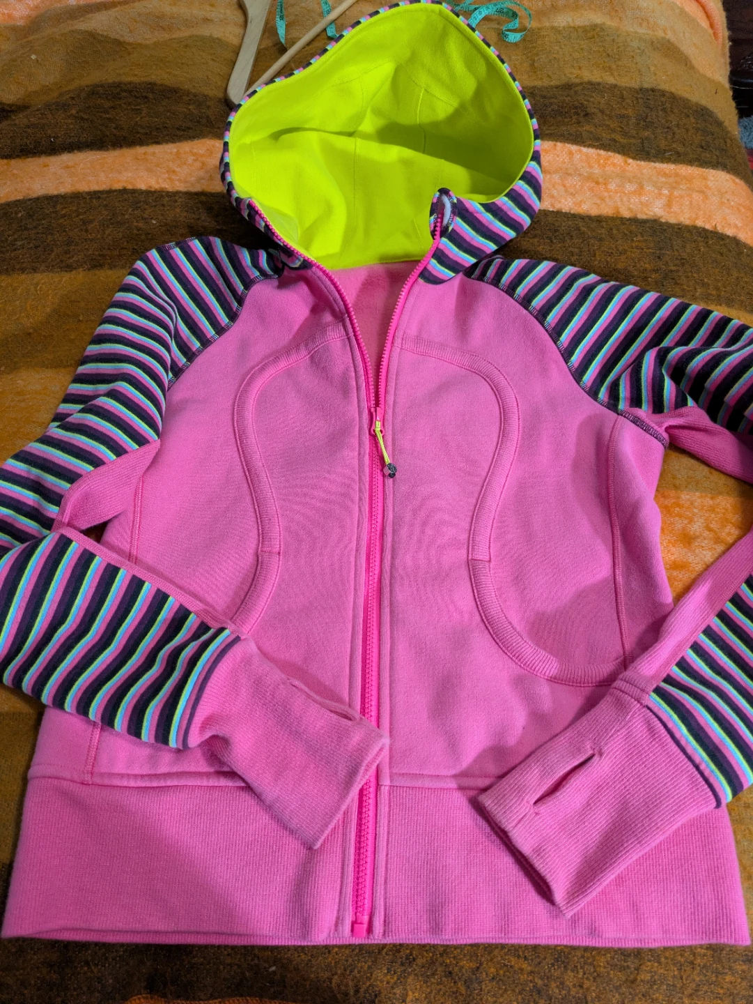 Lululemon Pink Hoodie with Striped Sleeves