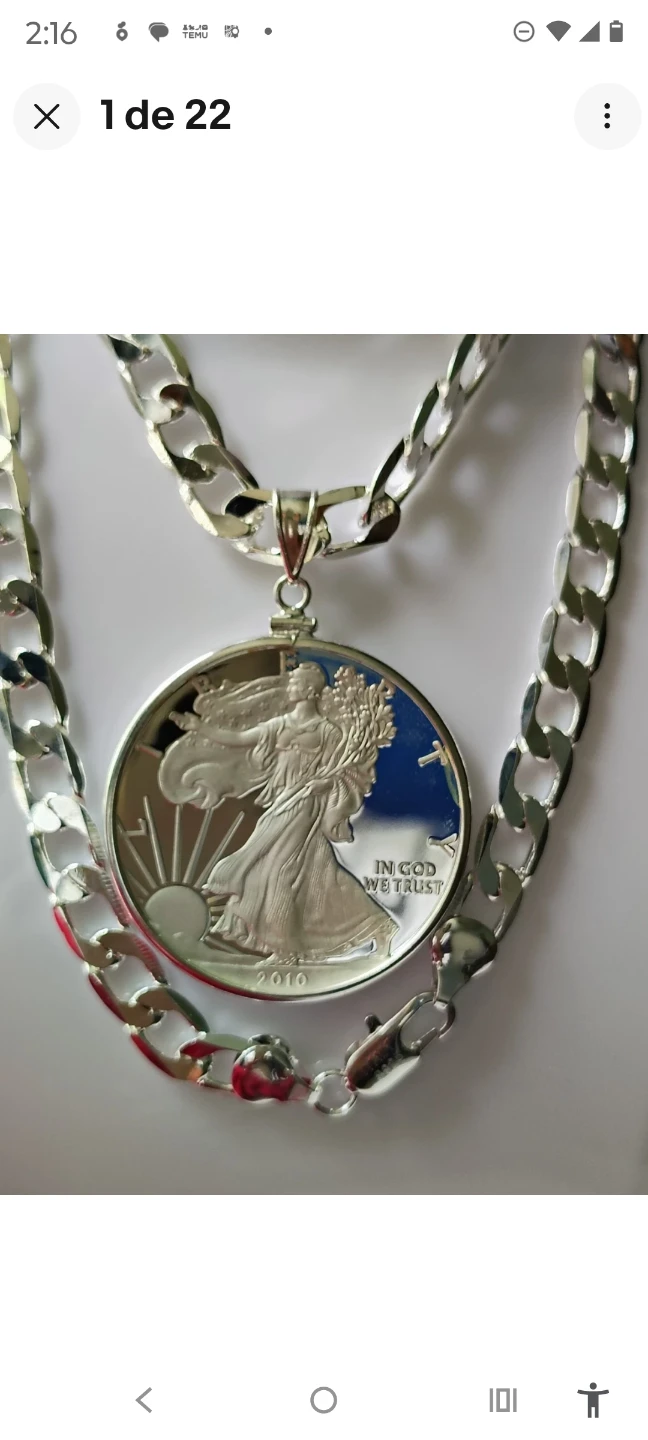 2010 American Silver Eagle Coin Pendant Necklace