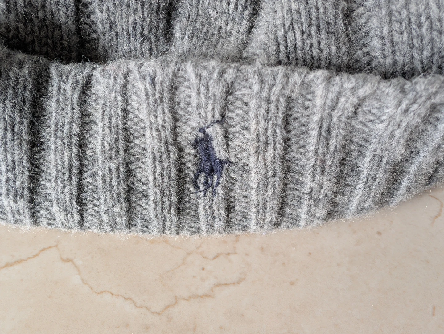 Ralph Lauren Grey Wool Ribbed Beanie Hat