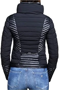 GUESS Black Puffer Jacket with Faux Leather Accents NEW SIZE M - photo 5