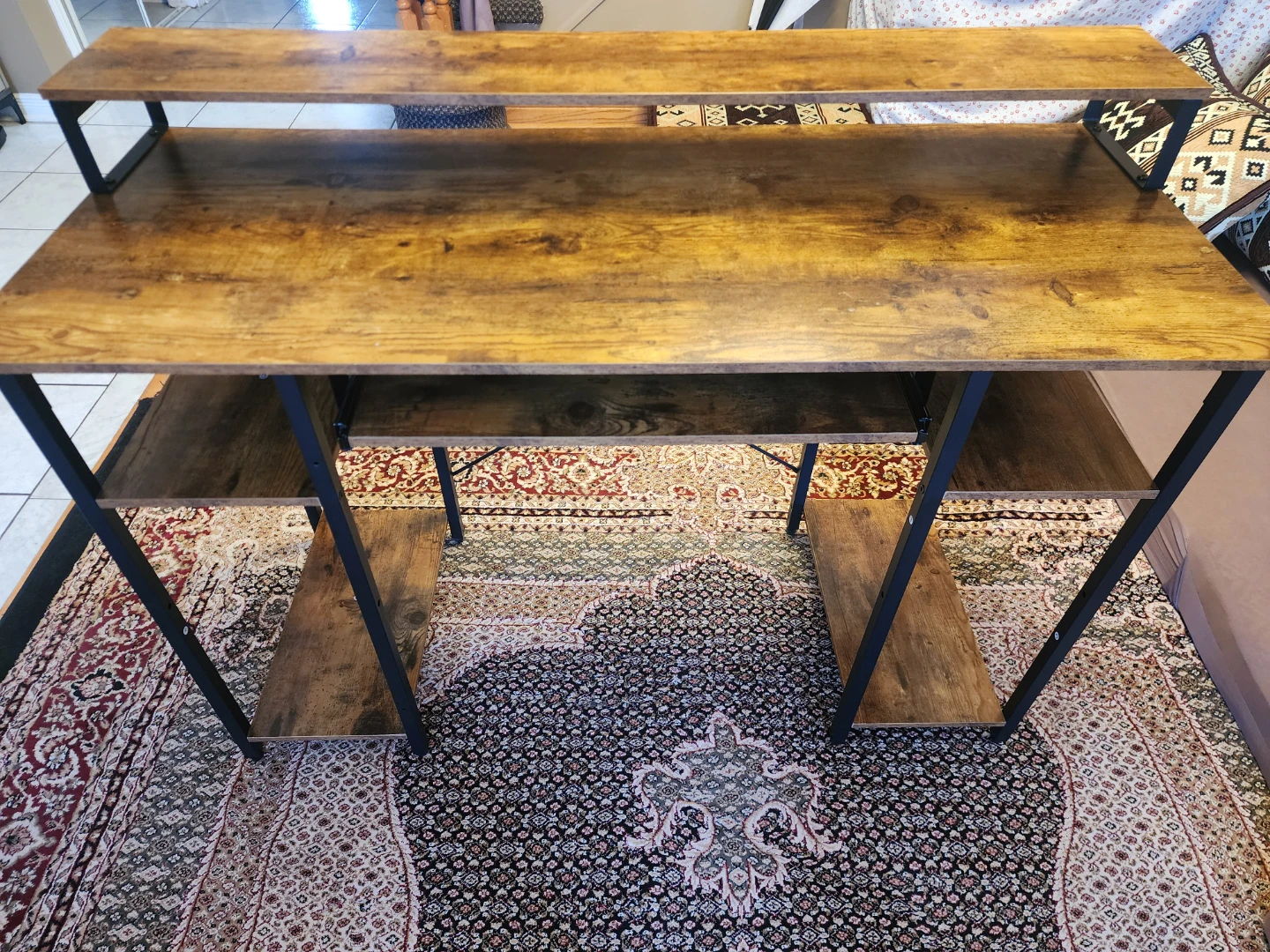 Rustic Wood Computer Desk with Shelves - photo 5