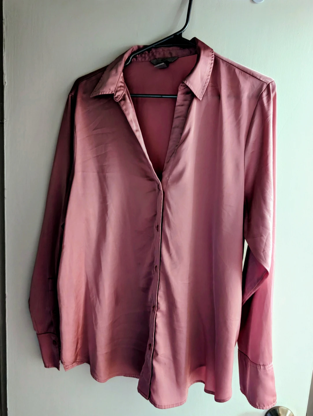 Mauve Satin Button-Up Blouse