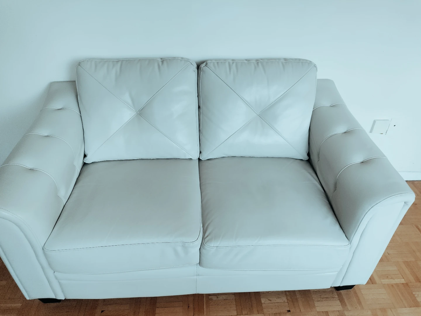 Cream Leather Loveseat Sofa - photo 2