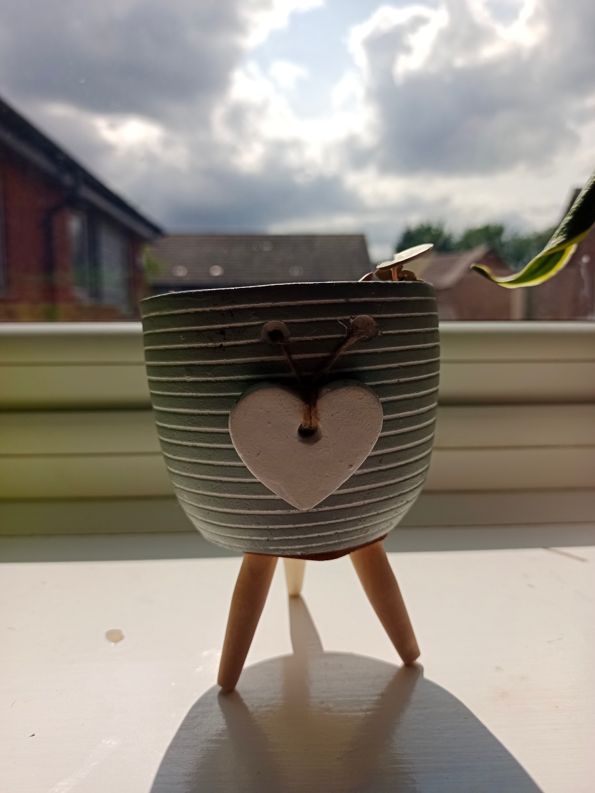 Small Striped Planter Pot with Heart Decoration