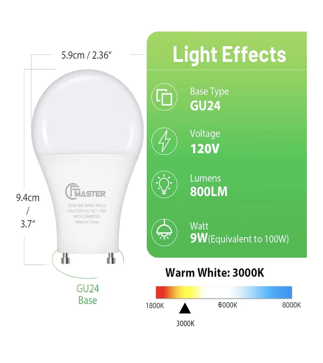 GU24 LED Light Bulb, 3000K Day light (Pack of 8) - photo 2