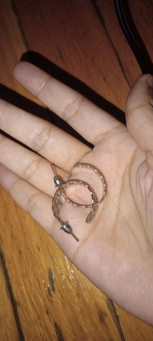 Silver tone hoop earrings with cut-out design - photo 3