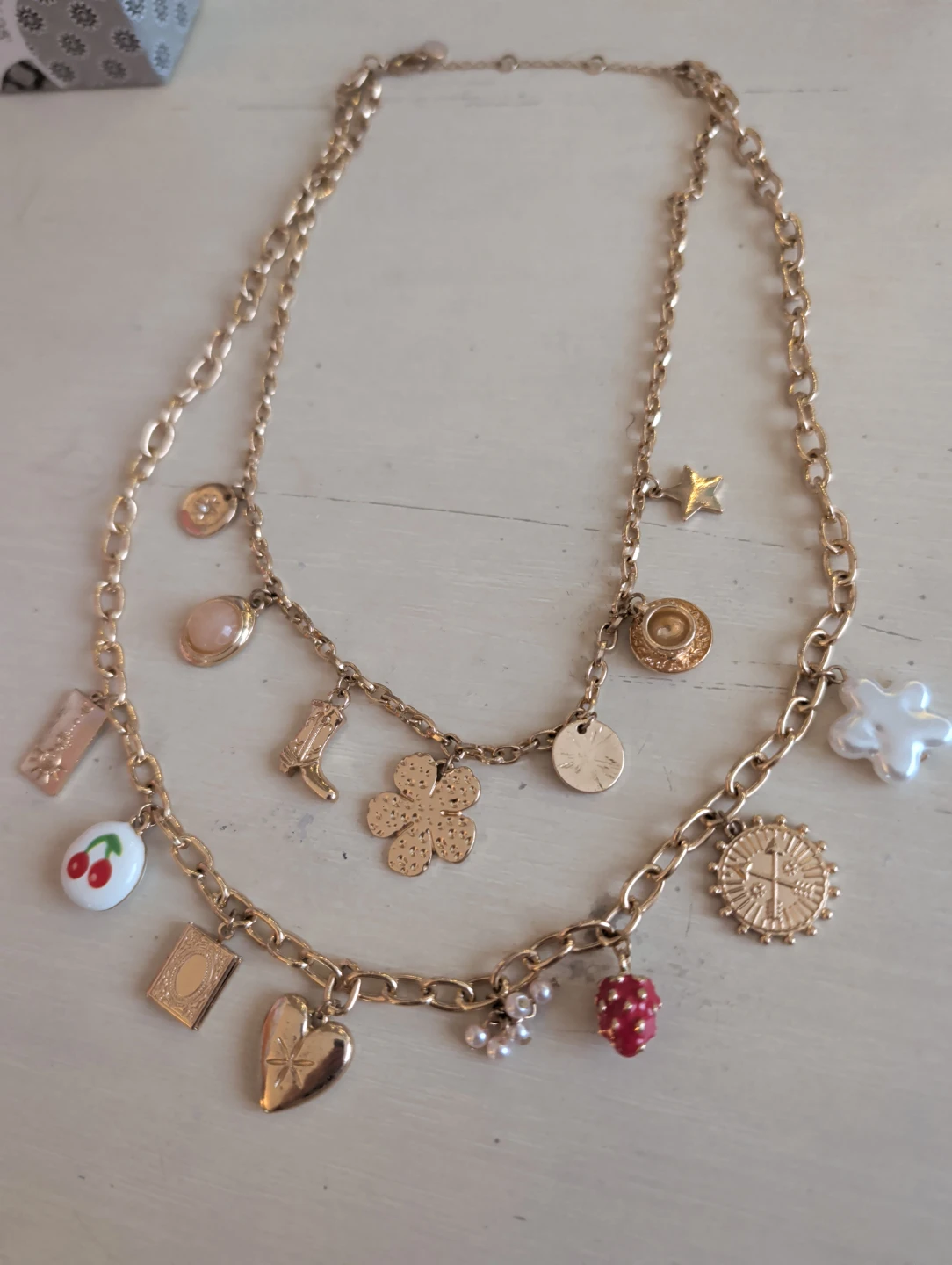 Gold-tone Charm Necklace with Multiple Pendants