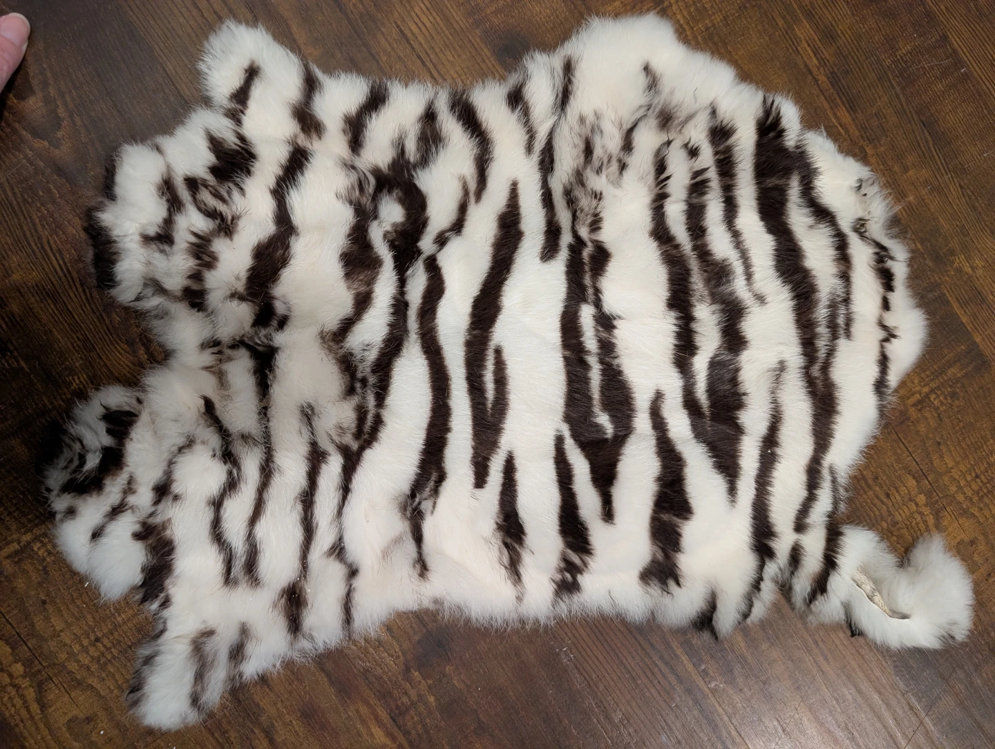 White and Black Striped Rabbit Fur Hide little mat