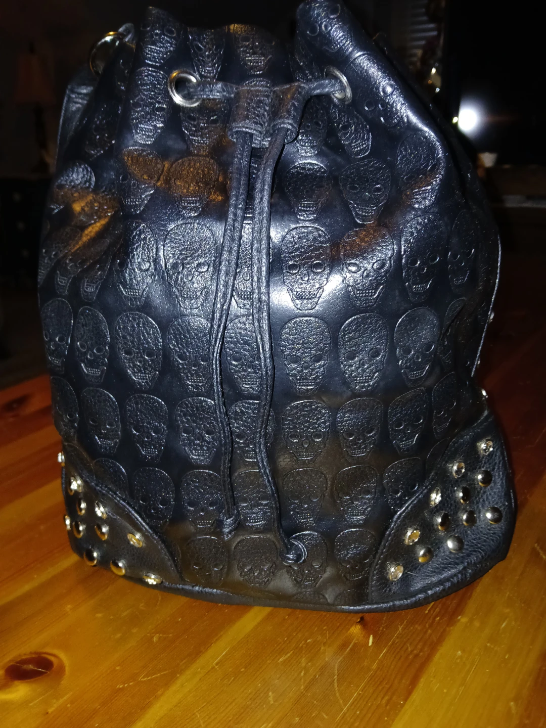 Black Skull Embossed Drawstring Purse