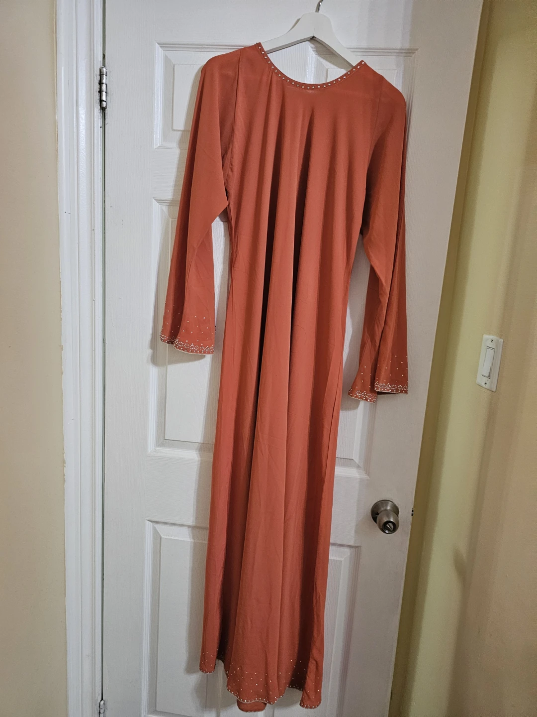 Orange Abaya with Black Embellishment and Scarf