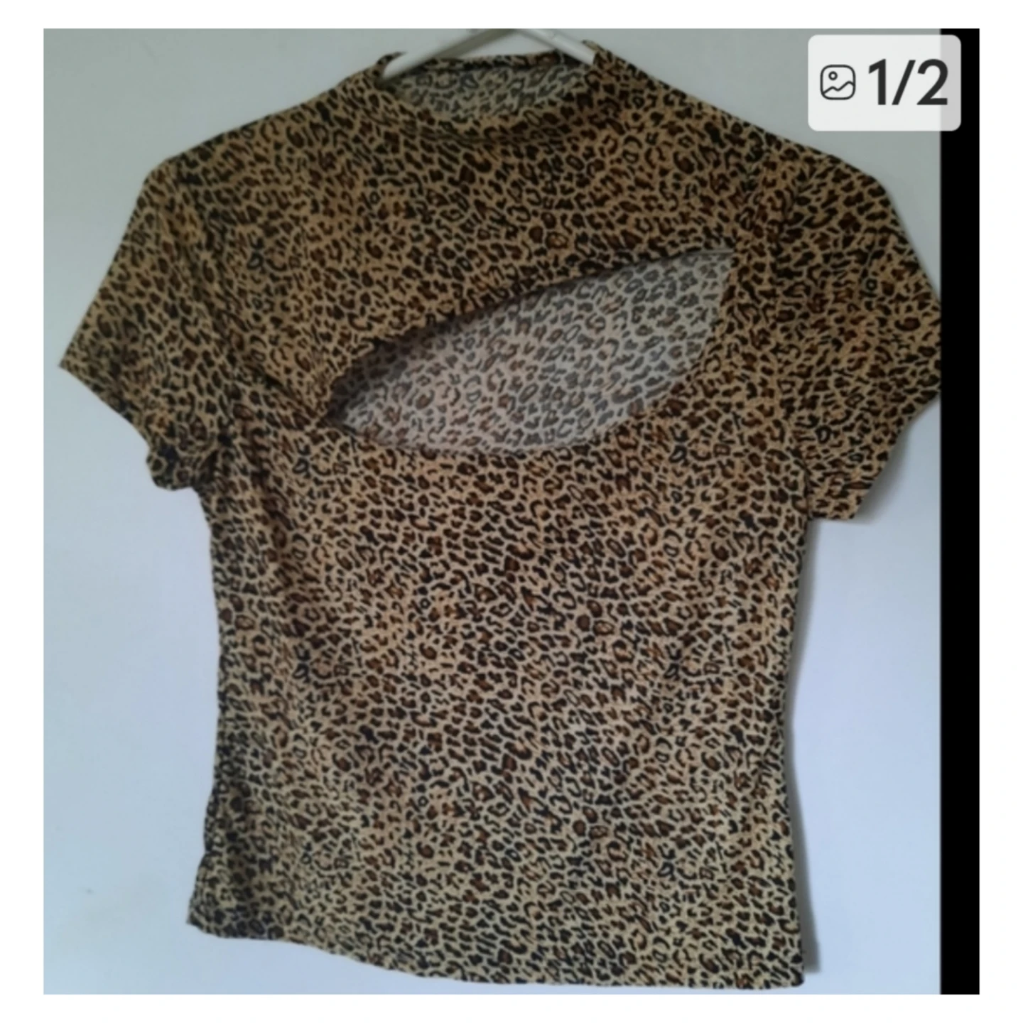 Women's Leopard Print Cut-Out Mock Neck Top
