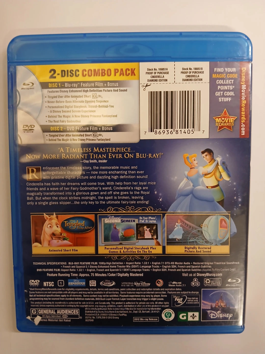 Disney Cinderella Diamond Edition Blu-Ray + DVD Combo Pack - photo 2
