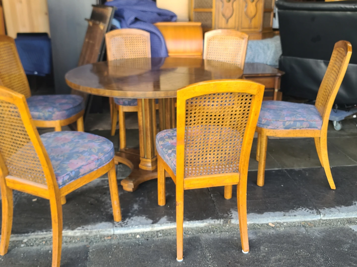 Extendable Wood Dining Table and 6 Cane Back Chairs - photo 3