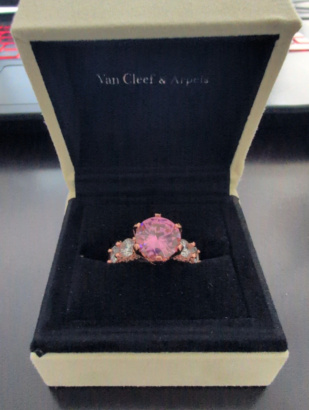 Rose Gold Pink Gemstone Ring Size 8 - photo 4