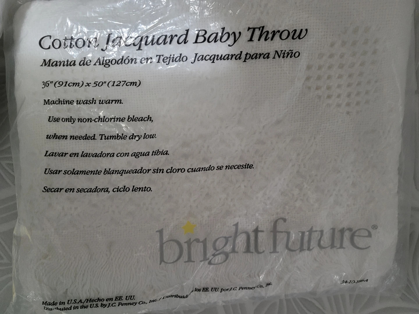Bright Future Baby Crib Blanket Cotton White Jacquard 36 x 50