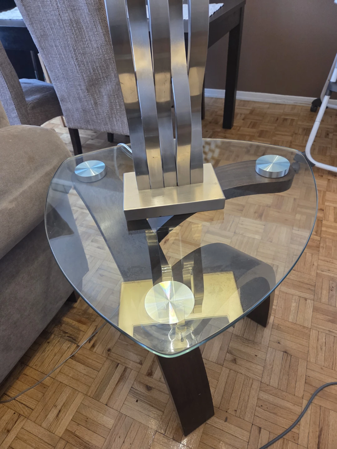 Glass Top End Table with Wooden Base set 2 - photo 2