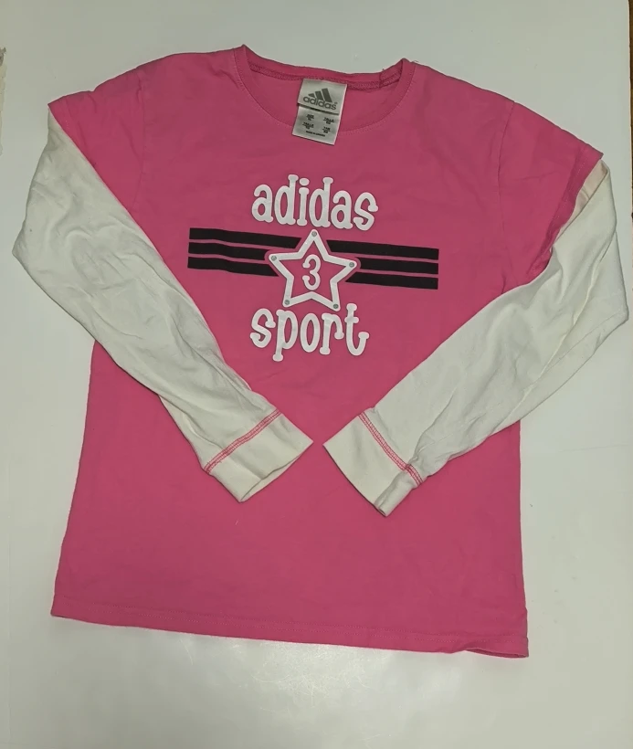 Adidas Pink White Long Sleeve Tee Girls XL