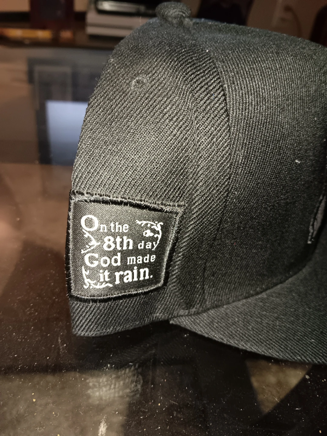 Black Snapback Hat with Embroidered Hands and Text - photo 3