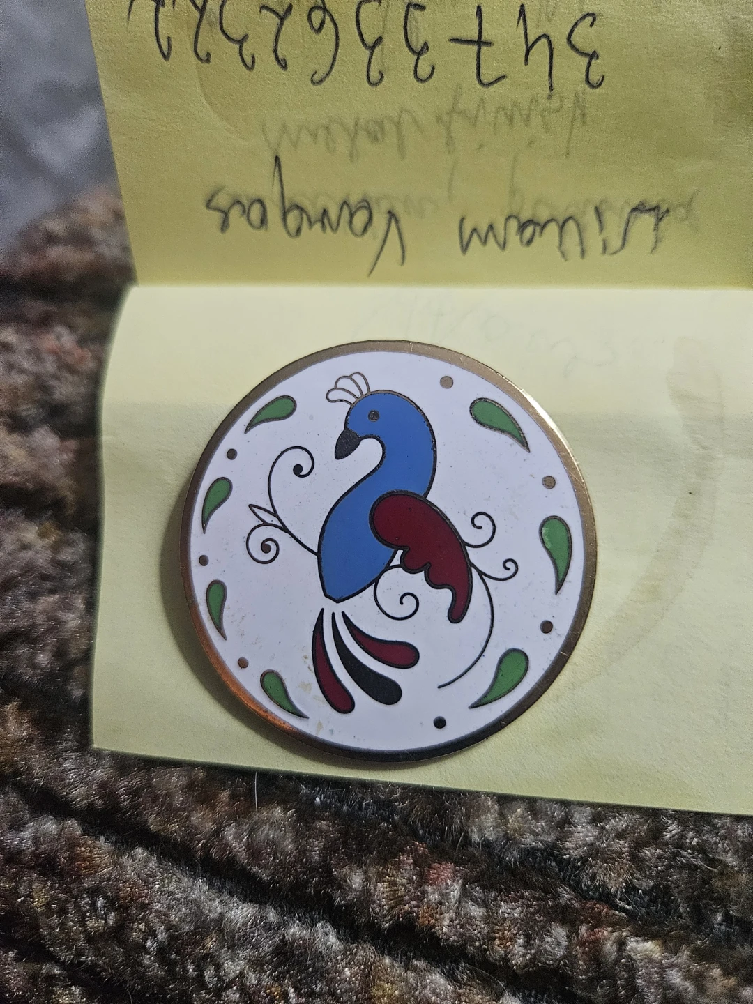 Vintage Peacock Enamel/ Inlay Cloisone Pin Brooch