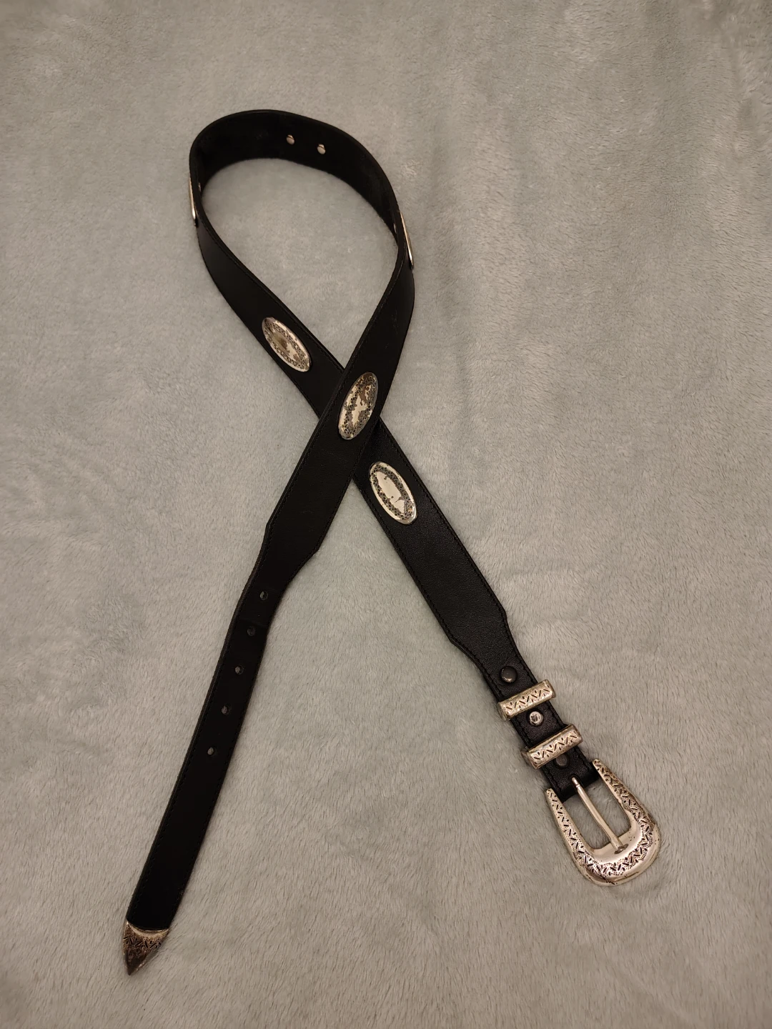 Brighton Black Leather Belt with Silver Western embellishments