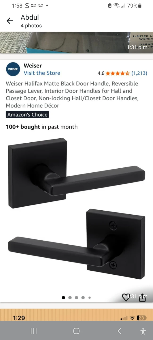 Weiser Halifax Matte Black Door Handle