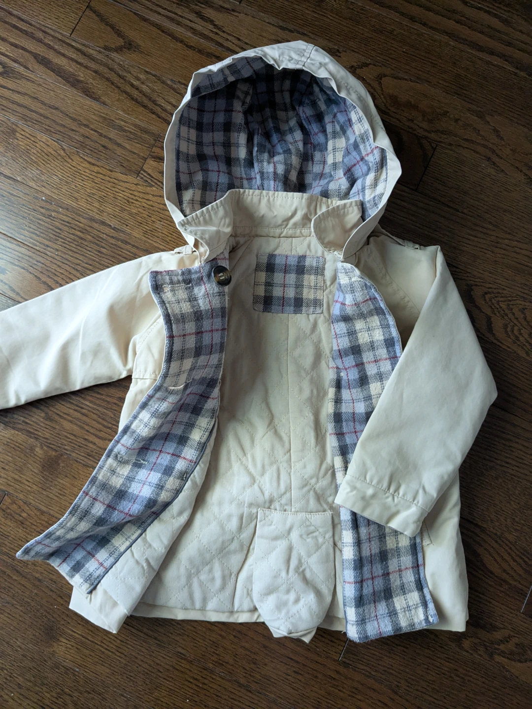 Children's Beige Double-Breasted Hooded Trench Coat 12-18M - photo 2