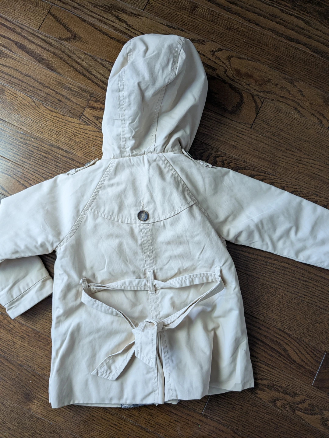 Children's Beige Double-Breasted Hooded Trench Coat 12-18M - photo 3