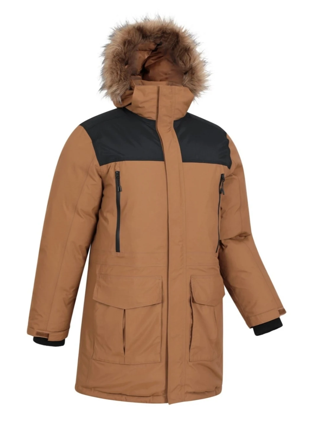 Men's Brown Winter Jacket with Fur Hood