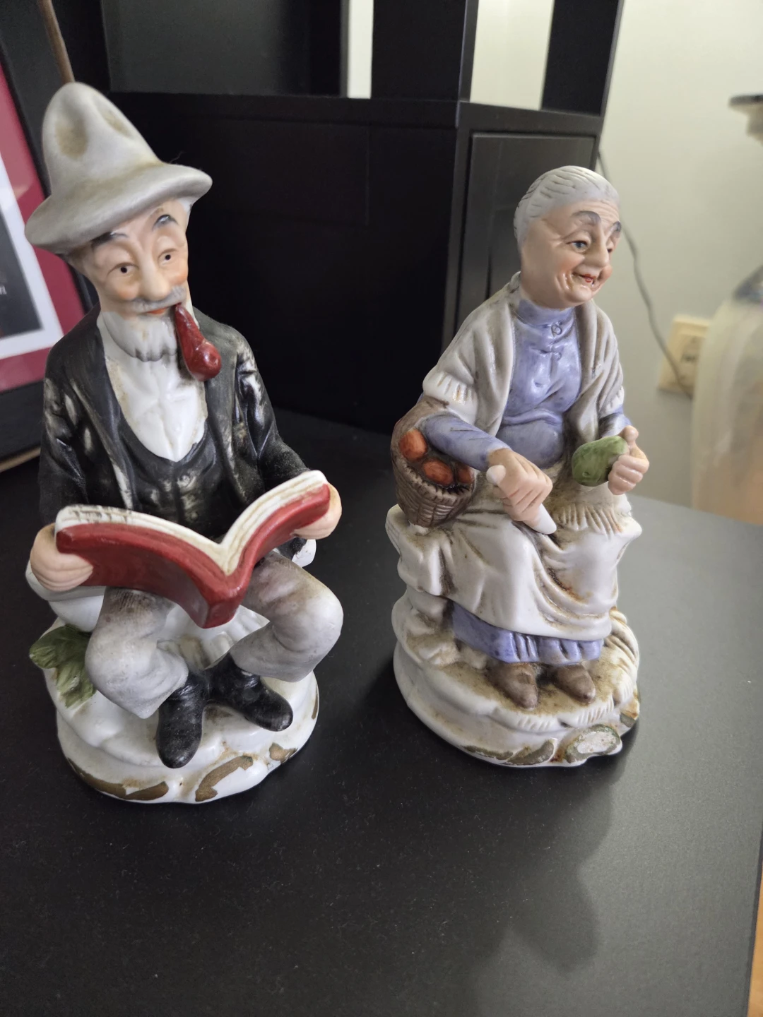 Ceramic Figurines - Elderly Couple Reading and Knitting