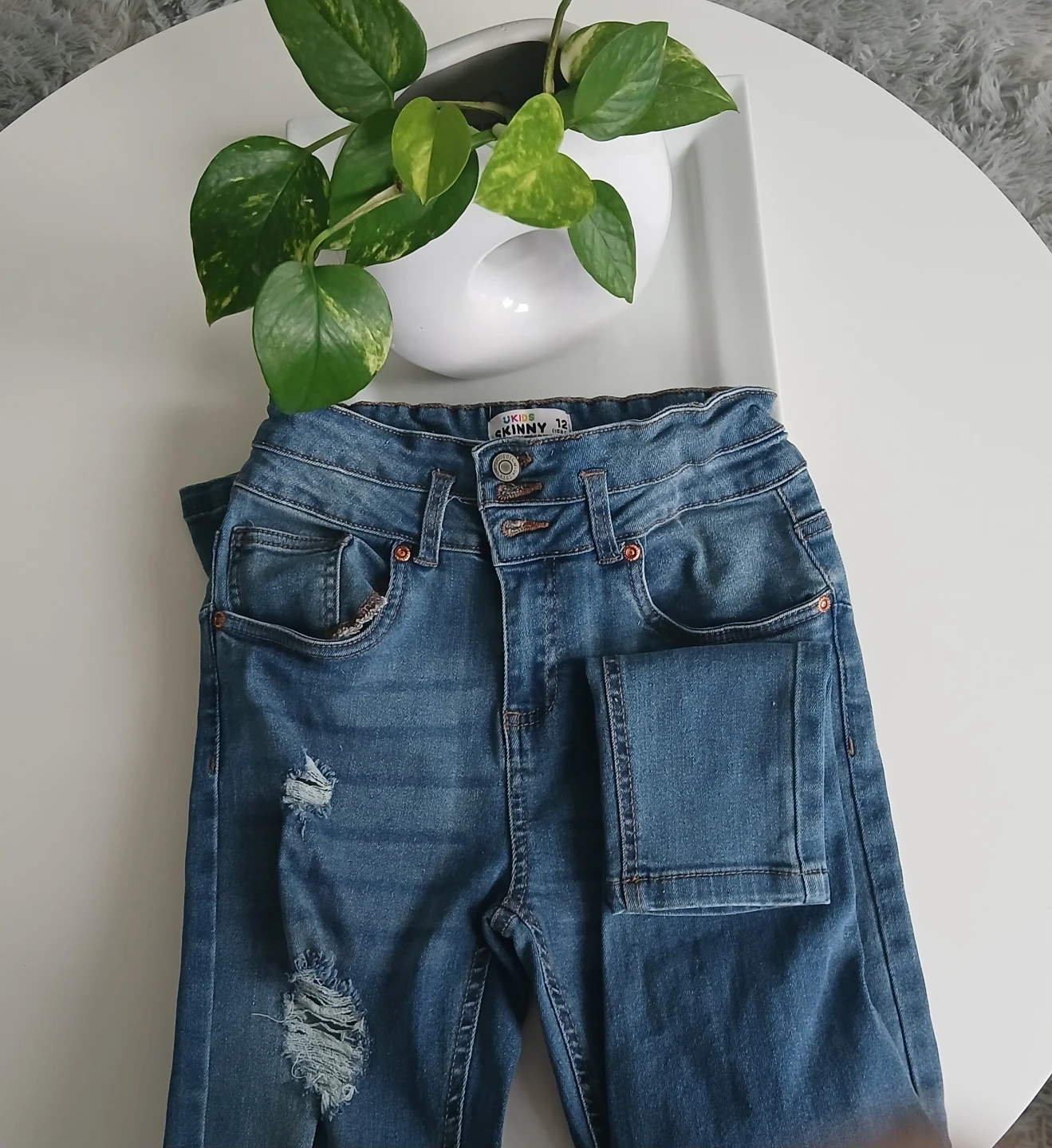 Kids Pink Heart Print T-Shirt and Blue Distressed Jeans Size 12