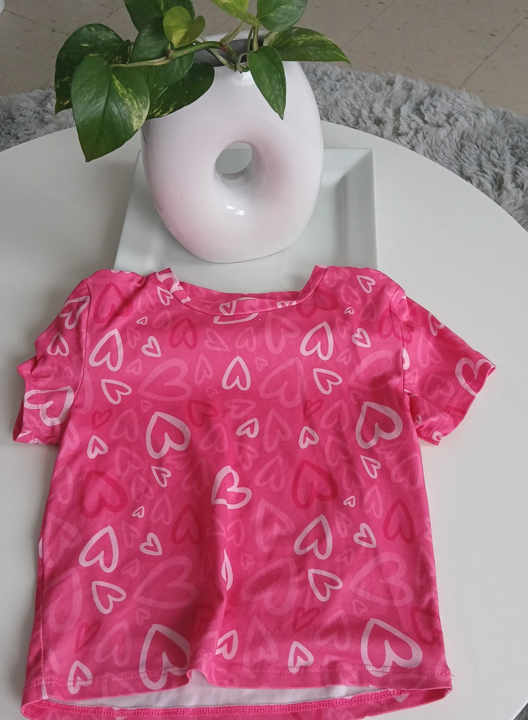Kids Pink Heart Print T-Shirt and Blue Distressed Jeans Size 12 - photo 3